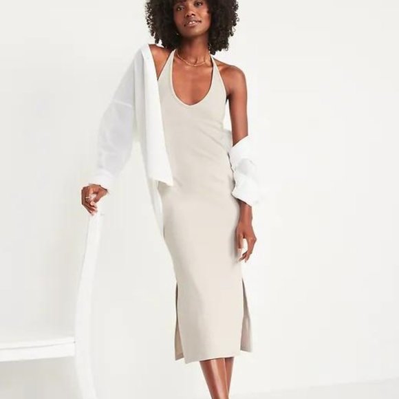 Old Navy Fitted Sleeveless Halter Rib-Knit Midi Dress for Women New - Picture 5 of 7